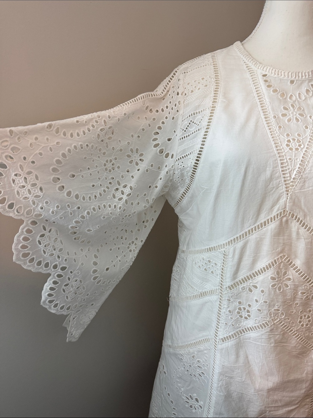 AllSaints Organic Cotton Eyelet Embroidered White Lined Dress US 8 NWOT - Picture 5 of 11